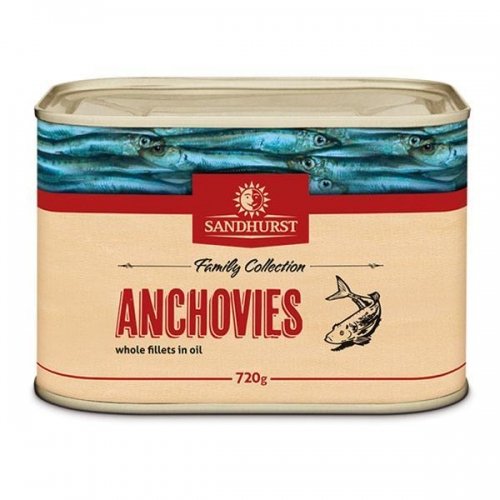 Sandhurst Anchovies whole fillets in oil. 720gm.